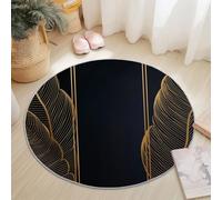 Round Area Rugs 150 cm, Simple Leaves Lines Theme Washable No Shedding Circle Rug, Soft Durable Carpet Mat for Indoor Bedroom Bedside Kitchen Decorative, Black