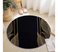 Round Area Rugs 150 x 150 cm, Simple Luxury Banana Leaves Theme Washable No Shedding Circle Rug, Soft Durable Carpet Mat for Indoor Bedroom Bedside Kitchen Decorative, Black