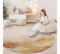 Round Area Rugs 150cm, Abstract Neutral Watercolor Illustration Printed Decor Rug - Beige Low Pile Non-Slip Circle Rugs, Pet & Child Friendly Carpets for Living Room Bedroom