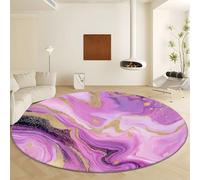 Round Area Rugs 160 cm Carpet, Abstract Marble Gold Sequins Printed Decor Rugs, Purple Low Pile Non-Slip Circle Rugs, Pet & Child Friendly Carpets, for Living Room, Bedroom