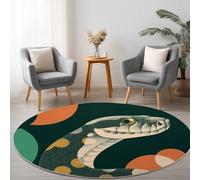 Round Area Rugs 160 cm Minimalism Snake Fluffy Nursery Circle Area Rug, Dark Green Crawling Play Circle Carpet Mat for Teenage Round Rug Bedroom Living Room Kitchen Anti-Skid Floormat