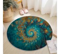 Round Area Rugs 160 cm Shaggy Soft Circle Area Rugs Abstract Elegant Swirl Effect Theme for Bedroom Home Office Dining Room College Dorm, Washable Non Slip Round Carpets Turquoise