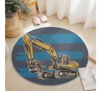 Round Area Rugs 160 cm Shaggy Soft Circle Area Rugs Simple Cartoon Excavator Illustration Theme for Bedroom Home Office Dining Room College Dorm, Washable Non Slip Round Carpets Grey