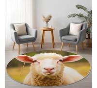 Round Area Rugs 160 cm, Soft Washable Beige Area Rug, Cute Animal Simple Sheep Print Non Slip Carpet for Living Room Dining Room Bedroom Entryway, Easy To Clean
