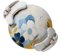 Round Area Rugs 160cm, Abstract Plants Flowers Lines Printed Decor Rug - Blue Low Pile Non-Slip Circle Rugs, Pet & Child Friendly Carpets for Living Room Bedroom