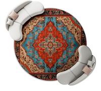 Round Area Rugs 160cm, Elegant Geometric Floral Lines Printed Decor Rug - Red Low Pile Non-Slip Circle Rugs, Pet & Child Friendly Carpets for Living Room Bedroom