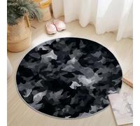 Round Area Rugs 180 cm Shaggy Soft Circle Area Rugs Abstract Military Camouflage Theme for Bedroom Home Office Dining Room College Dorm, Washable Non Slip Round Carpets Black