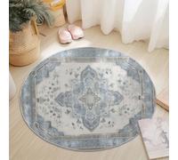 Round Area Rugs 180 cm Shaggy Soft Circle Area Rugs Oriental Vintage Shabby Chic Theme for Bedroom Home Office Dining Room College Dorm, Washable Non Slip Round Carpets Light Blue
