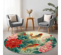 Round Area Rugs 180 cm Washable Chinese Dragon Pattern Lotus Round Rug Non Slip Indoor Circle Rug Floor Carpet for Living Room Kids Room Red