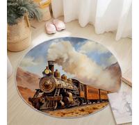 Round Area Rugs 180 x 180 cm, Vintage Desert Steam Train Theme Washable No Shedding Circle Rug, Soft Durable Carpet Mat for Indoor Bedroom Bedside Kitchen Decorative, Brown