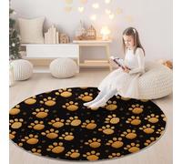 Round Area Rugs 180cm, Cute Delicate Cat Paw Print Photography Printed Decor Rug - Black Low Pile Non-Slip Circle Rugs, Pet & Child Friendly Carpets for Living Room Bedroom