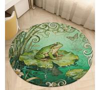 Round Area Rugs 2.5' Non Slip Coral Velvet Entry Mat Absorbent Soft Low-Pile Frog Lotus Pad Throw Rug Boho Washable Floor Carpet for Bedroom Living Room Bathroom Home Decor