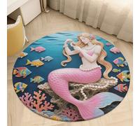 Round Area Rugs 2.5' Non Slip Coral Velvet Entry Mat Absorbent Soft Low-Pile Mermaid Coral Comb Throw Rug Boho Washable Floor Carpet for Bedroom Living Room Bathroom Dorm Home Decor
