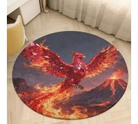 Round Area Rugs 2.5' Non Slip Coral Velvet Entry Mat Absorbent Soft Low-Pile Ruby Phoenix Flame Throw Rug Boho Washable Floor Carpet for Bedroom Living Room Bathroom Dorm Home Decor