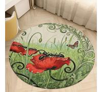 Round Area Rugs 2' Non Slip Coral Velvet Entry Mat Absorbent Soft Low-Pile Ant Petal Line Throw Rug Boho Washable Floor Carpet for Bedroom Living Room Bathroom Home Decor