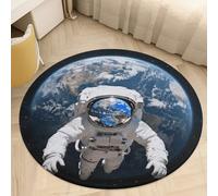 Round Area Rugs 2' Non Slip Coral Velvet Entry Mat Absorbent Soft Low-Pile Astronaut & Earth Throw Rug Boho Washable Floor Carpet for Bedroom Living Room Bathroom Dorm Home Decor