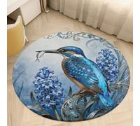 Round Area Rugs 2' Non Slip Coral Velvet Entry Mat Absorbent Soft Low-Pile Kingfisher Hyacinth Bloom Throw Rug Boho Washable Floor Carpet for Bedroom Living Room Bathroom Home Decor