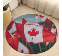 Round Area Rugs 2' Non Slip Coral Velvet Entry Mat Absorbent Soft Low-Pile Many Small Canadian Flags Throw Rug Boho Washable Floor Carpet for Bedroom Living Room Bathroom Dorm Home Decor