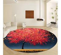 Round Area Rugs 200 cm, Soft Low Pile Dream Style Circle Rug Red Autumn Leaves Flowers Trees Non Slip Washable Carpet for Living Room Bedroom Nursery Kids Baby Room Decor