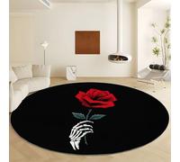 Round Area Rugs 200 cm, Soft Low Pile Minimalism Circle Rug Flower Rose Skeleton Hand Non Slip Washable Carpet for Living Room Bedroom Nursery Kids Baby Room Decor