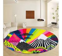 Round Area Rugs 210 cm, Soft Low Pile Abstract Art Circle Rug Colorful Striped Mountains Geometric Non Slip Washable Carpet for Living Room Bedroom Nursery Kids Baby Room Decor