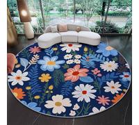 Round Area Rugs 60 cm Bedside Carpet - Elegance Wildflowers Petals Print Circle Rugs for Living Room Bedroom Nursery, Colorful Washable Flannel Low Pile Carpet with Non Slip Backing