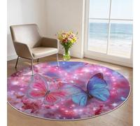 Round Area Rugs 60 cm Carpet, Whimsical Butterfly Heart Romantic Ethereal Low Pile Non-Slip Circle Rugs, Pink Cherry Blossoms Flowers Decor Carpets for Dining Room Kids Room Hallway