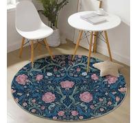 Round Area Rugs 60 cm for Living Room, William Morris Floral Plants Pattern Soft Round Area Rug Washable Non Slip Circle Carpet for Bedroom Nursery Kitchen Home Decor, Dark Blue