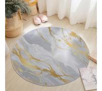 Round Area Rugs 90 cm Shaggy Soft Circle Area Rugs Modern Minimalist 3D Marble Background Theme for Bedroom Home Office Dining Room College Dorm, Washable Non Slip Round Carpets White Gold