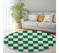 Round Area Rugs 90 cm, Simple Checkered Theme Washable No Shedding Circle Rug, Soft Durable Carpet Mat for Indoor Bedroom Bedside Kitchen Decorative, Green