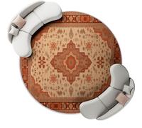 Round Area Rugs 90cm, Retro Persian Style Lines Printed Decor Rug - Reddish Brown Low Pile Non-Slip Circle Rugs, Pet & Child Friendly Carpets for Living Room Bedroom