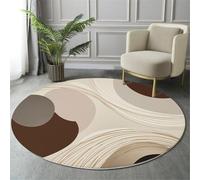 Round Area Rugs Beige, Soft Fluffy Oval Shape Lines Printed Circle Rug, Washable Flannel Minimalist Abstract Art Carpet, for Children's Bedroom Bedside Bathroom Playing Room 160cm