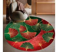 Round Area Rugs carpets Rug for Hallway Bedroom Living Room Kitchen Office Home Decor,Red Yellow Leaf Pattern Autumn Decoration,Green,ø 140 cm