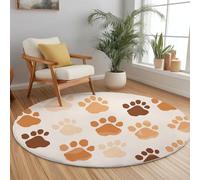 Round Area Rugs Cartoon Animal Paw Print Pattern Circle Carpet Floor Mats, 180 cm Soft Machine Washable Rug, Light Brown Low-Pile Resistant Thin Rug for Living Room Coffee Dining Room