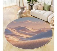 Round Area Rugs Cream, Soft Fluffy Hills Grasslands Printed Circle Rug, Washable Flannel Natural Landscapes Illustrations Carpet, for Children's Bedroom Bedside Bathroom Playing Room 90cm
