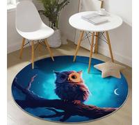 Round Area Rugs Dark Blue, Animated Cute Owl Pattern Soft Circle Carpet, Non Slip Hallway Floor Mat, Machine Washable Floor Rug for Living Room Bedroom Bathroom, 60 cm