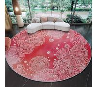 Round Area Rugs Diameter 100 cm, Watercolor Abstract Circles Lines Printed Decor Rugs, Red White Low Pile Non-Slip Circle Rugs, Pet & Child Friendly Carpets, for Living Room, Bedroom