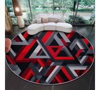 Round Area Rugs Diameter 120 cm, Geometric Triangles Lines Printed Decor Rugs, Red Grayish-White Low Pile Non-Slip Circle Rugs, Pet & Child Friendly Carpets, for Living Room, Bedroom