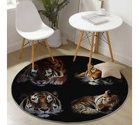 Round Area Rugs Flannel Non Slip ø 100 cm, Animal Cute Tiger Theme Short Pile Fluffy Circle Carpet for Living Room Bedroom Home Office Dining Room Kitchen Decor, Black Brown