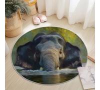 Round Area Rugs Flannel Non Slip ø 100 cm, Animal Photography Elephant Theme Short Pile Fluffy Circle Carpet for Living Room Bedroom Home Office Dining Room Kitchen Decor, Dark