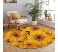 Round Area Rugs Flannel Non Slip ø 100 cm, Florals Surreal SunFlorals Theme Short Pile Fluffy Circle Carpet for Living Room Bedroom Home Office Dining Room Kitchen Decor, Yellow