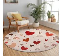 Round Area Rugs Flannel Non Slip ø 120 cm, Simple Rainbow Love Theme Short Pile Fluffy Circle Carpet for Living Room Bedroom Home Office Dining Room Kitchen Decor, Light Pink