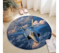 Round Area Rugs Flannel Non Slip ø 150 cm, Photographic Realistic Airplane Theme Short Pile Fluffy Circle Carpet for Living Room Bedroom Home Office Dining Room Kitchen Decor, Dark Blue