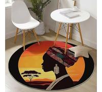 Round Area Rugs Flannel Non Slip ø 90 cm, Traditional Silhouette Sunset Theme Short Pile Fluffy Circle Carpet for Living Room Bedroom Home Office Dining Room Kitchen Decor, Black Brown