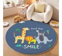 Round Area Rugs Fluffy Carpets Nursery Area Rug Blue Star Crawling Play Mat for Children Toddlers Bedroom Shaggy Decor Teenage Rug Ultra-soft Playmat Animal Elephant Lion (Blue 2, 100x100cm)
