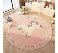 Round Area Rugs Fluffy Carpets Nursery Area Rug Crawling Play Mat for Children Toddlers Bedroom Shaggy Decor for Teenage Rug for Bedroom Living Room Anti-Skid Cartoon Lion (Pink, 100cm)
