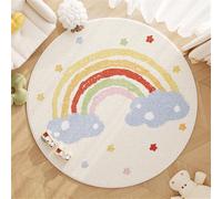 Round Area Rugs Fluffy Carpets Nursery Area Rug Crawling Play Mat for Children Toddlers Bedroom Shaggy Decor for Teenage Rug for Living Room Playmat Red Blue Star Rainbow (Cream 1, 120x120cm)