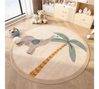 Round Area Rugs Fluffy Carpets Nursery Area Rug Crawling Play Mat for Children Toddlers Bedroom Shaggy Decor for Teenage Rug for Bedroom Living Room Anti-Skid Cartoon Lion (Brown, 100cm)