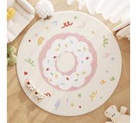 Round Area Rugs Fluffy Carpets Nursery Area Rug Crawling Play Mat for Children Toddlers Bedroom Shaggy Decor for Teenage Rug for Living Room Playmat Red Blue Star Rainbow (Cream 2, 120x120cm)