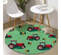 Round Area Rugs for Living Room 100 cm Cartoon Farm Tractor Theme Soft Circle Carpet Rug Non Slip Machine Washable Bedside Floor Rug for Bedroom Kitchen Home Decor, Green Red
